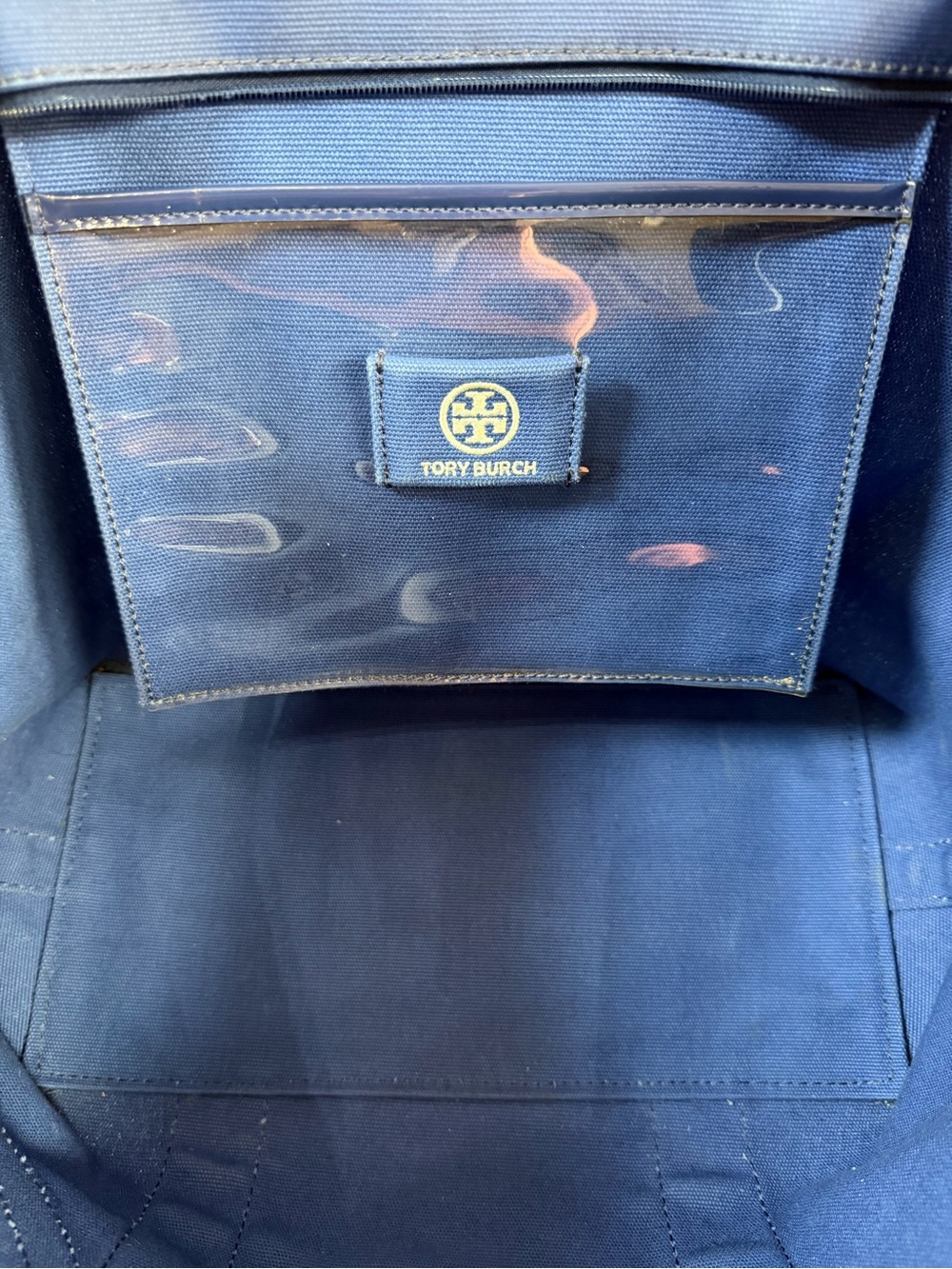 Tory Burch Navy Tote with Patent Logo Detail - Picture 2 of 10